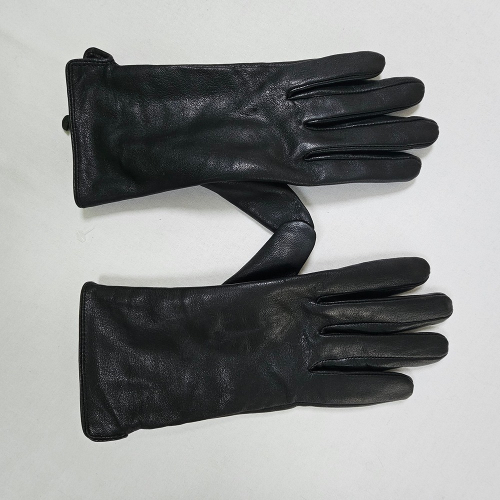 Womens Black Leather Winter Gloves Elastic Wrist Lined Size XL